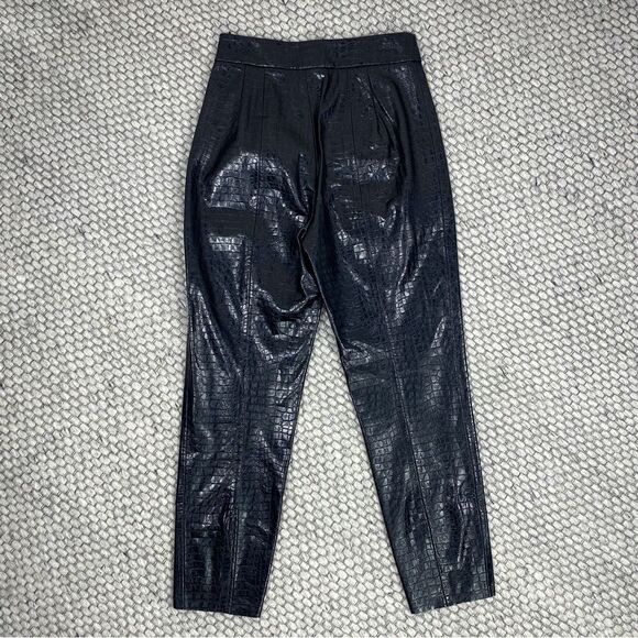 Zara Embossed High Waist Faux Leather Ankle Pants Black Small - Picture 2 of 10